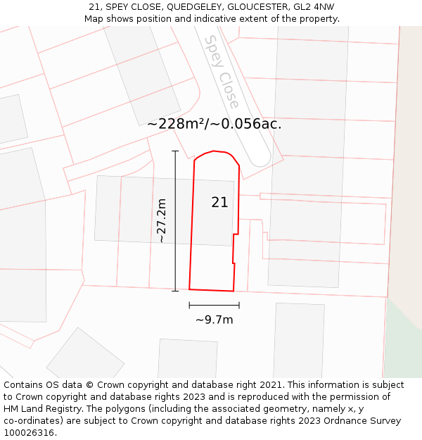 21, SPEY CLOSE, QUEDGELEY, GLOUCESTER, GL2 4NW: Plot and title map