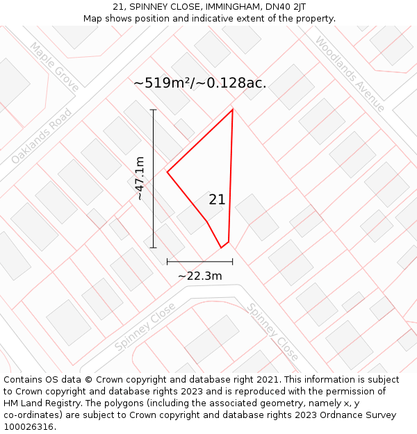 21, SPINNEY CLOSE, IMMINGHAM, DN40 2JT: Plot and title map
