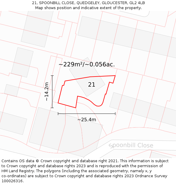 21, SPOONBILL CLOSE, QUEDGELEY, GLOUCESTER, GL2 4LB: Plot and title map