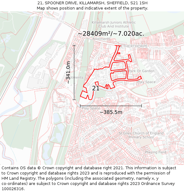 21, SPOONER DRIVE, KILLAMARSH, SHEFFIELD, S21 1SH: Plot and title map