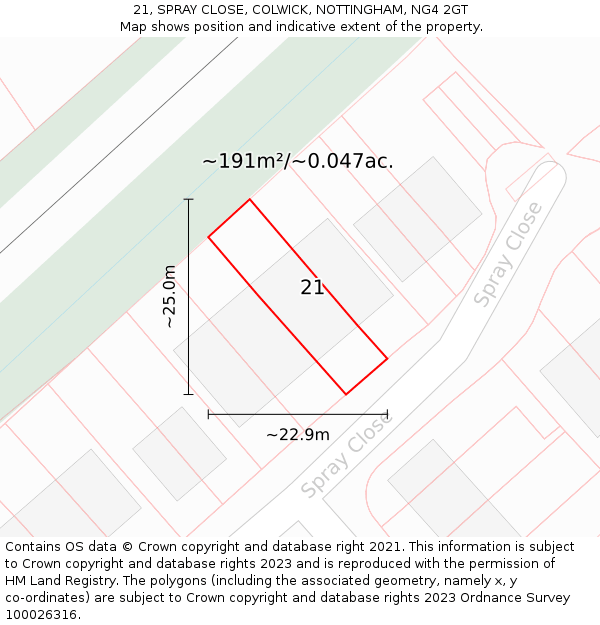 21, SPRAY CLOSE, COLWICK, NOTTINGHAM, NG4 2GT: Plot and title map