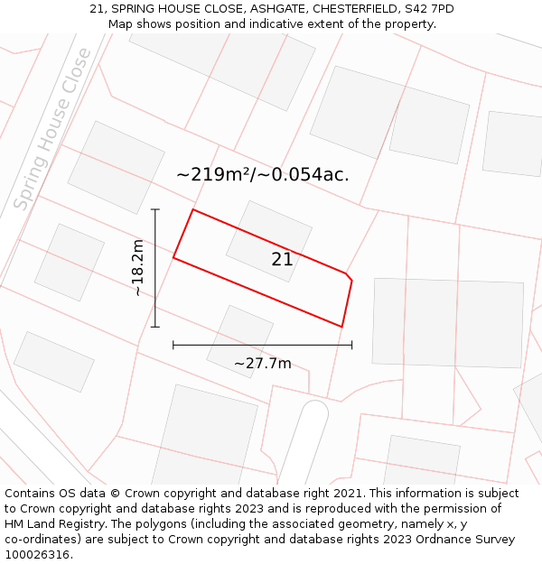 21, SPRING HOUSE CLOSE, ASHGATE, CHESTERFIELD, S42 7PD: Plot and title map