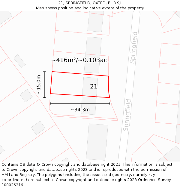 21, SPRINGFIELD, OXTED, RH8 9JL: Plot and title map