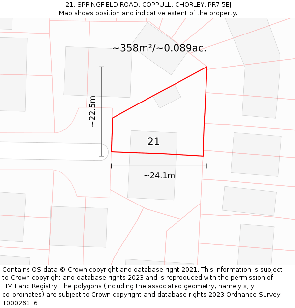 21, SPRINGFIELD ROAD, COPPULL, CHORLEY, PR7 5EJ: Plot and title map