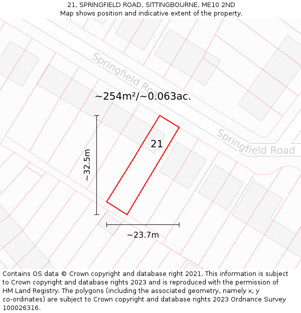 21, SPRINGFIELD ROAD, SITTINGBOURNE, ME10 2ND: Plot and title map