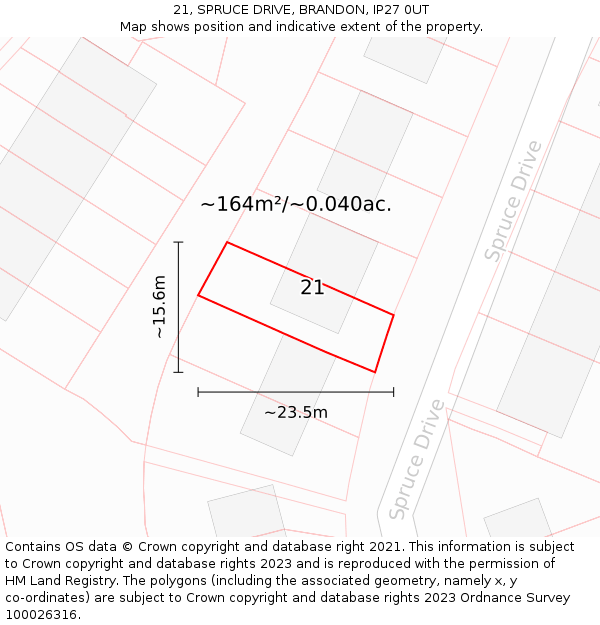 21, SPRUCE DRIVE, BRANDON, IP27 0UT: Plot and title map
