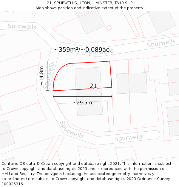 21, SPURWELLS, ILTON, ILMINSTER, TA19 9HP: Plot and title map