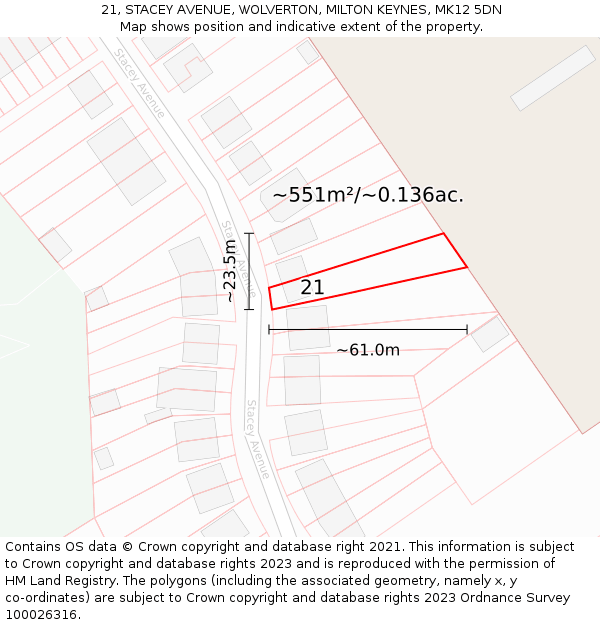 21, STACEY AVENUE, WOLVERTON, MILTON KEYNES, MK12 5DN: Plot and title map