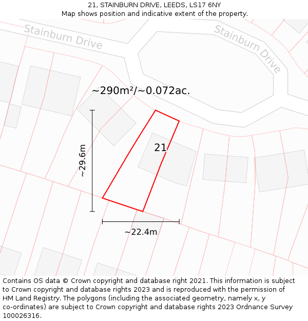 21, STAINBURN DRIVE, LEEDS, LS17 6NY: Plot and title map