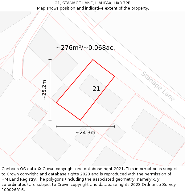 21, STANAGE LANE, HALIFAX, HX3 7PR: Plot and title map