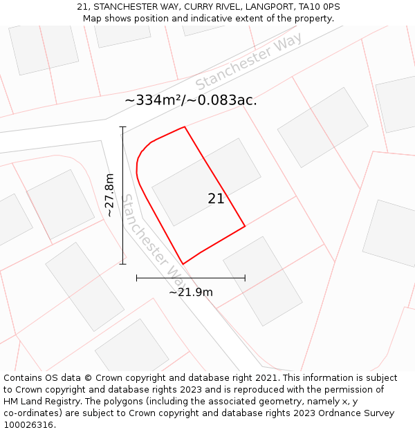 21, STANCHESTER WAY, CURRY RIVEL, LANGPORT, TA10 0PS: Plot and title map