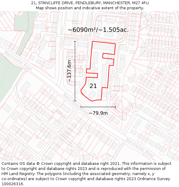 21, STANCLIFFE DRIVE, PENDLEBURY, MANCHESTER, M27 4FU: Plot and title map