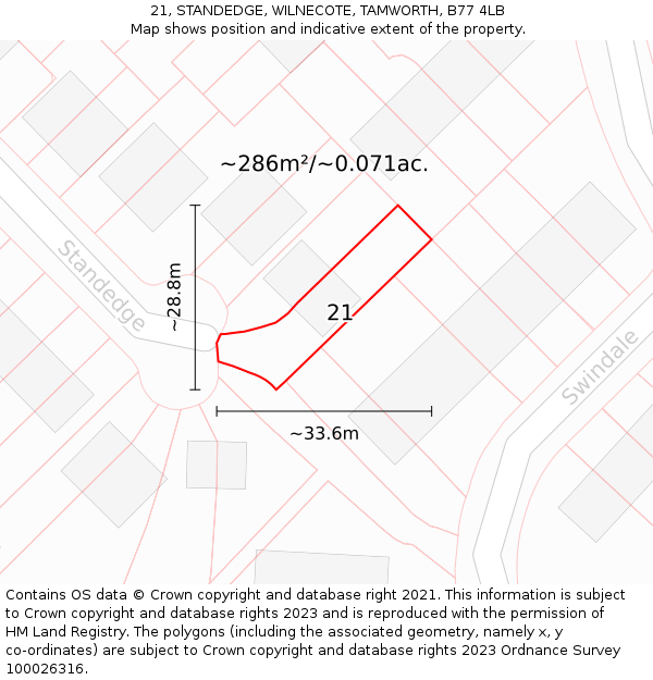 21, STANDEDGE, WILNECOTE, TAMWORTH, B77 4LB: Plot and title map