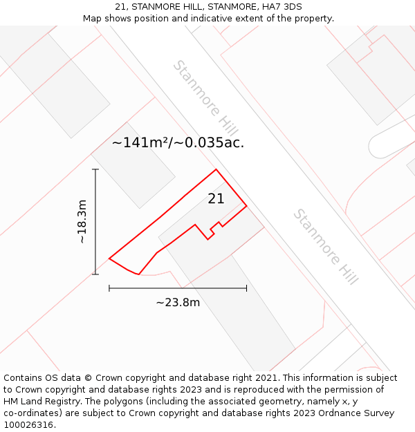 21, STANMORE HILL, STANMORE, HA7 3DS: Plot and title map