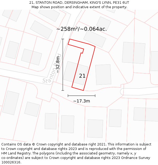 21, STANTON ROAD, DERSINGHAM, KING'S LYNN, PE31 6UT: Plot and title map