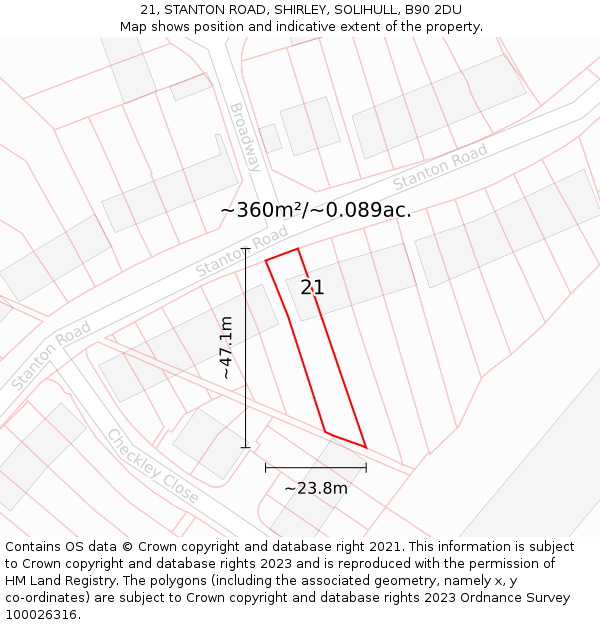 21, STANTON ROAD, SHIRLEY, SOLIHULL, B90 2DU: Plot and title map