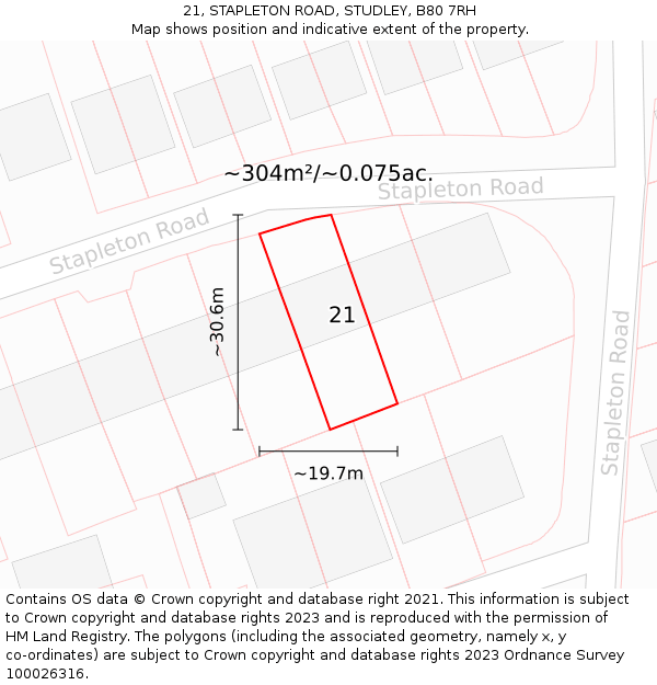 21, STAPLETON ROAD, STUDLEY, B80 7RH: Plot and title map
