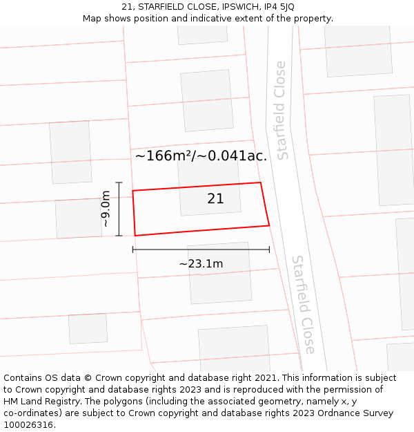 21, STARFIELD CLOSE, IPSWICH, IP4 5JQ: Plot and title map
