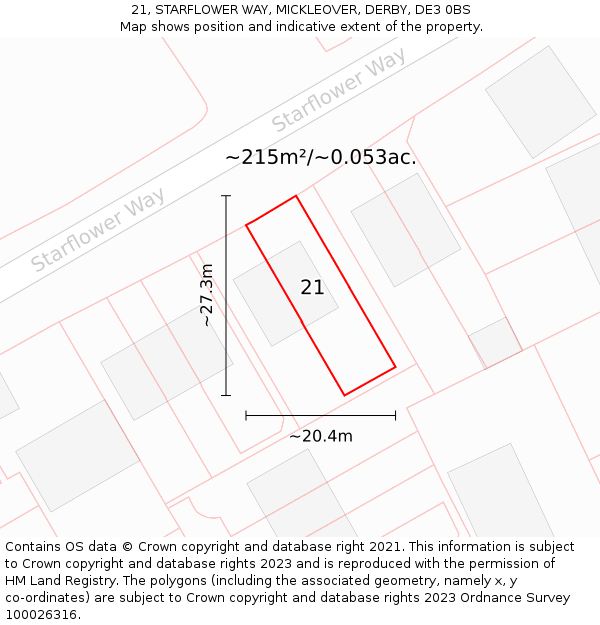 21, STARFLOWER WAY, MICKLEOVER, DERBY, DE3 0BS: Plot and title map