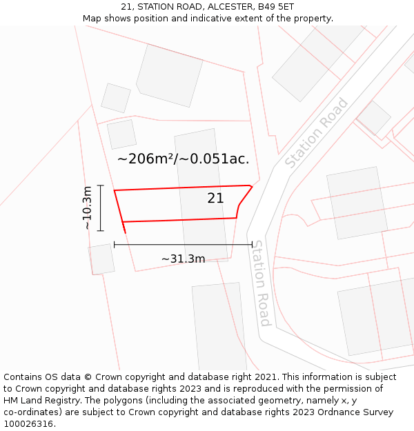 21, STATION ROAD, ALCESTER, B49 5ET: Plot and title map