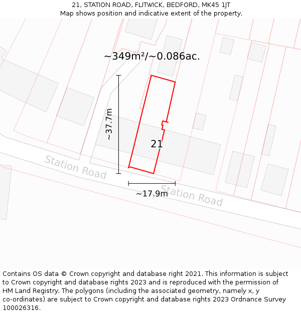 21, STATION ROAD, FLITWICK, BEDFORD, MK45 1JT: Plot and title map