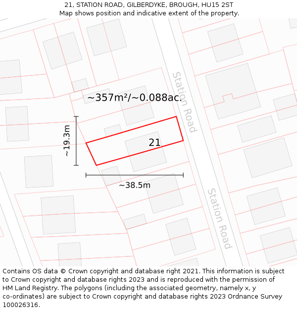 21, STATION ROAD, GILBERDYKE, BROUGH, HU15 2ST: Plot and title map