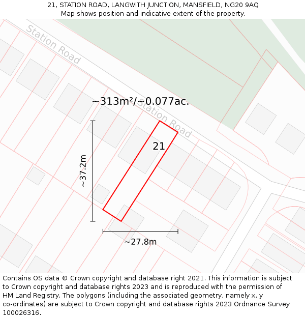 21, STATION ROAD, LANGWITH JUNCTION, MANSFIELD, NG20 9AQ: Plot and title map