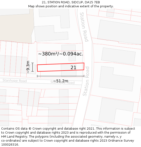 21, STATION ROAD, SIDCUP, DA15 7EB: Plot and title map
