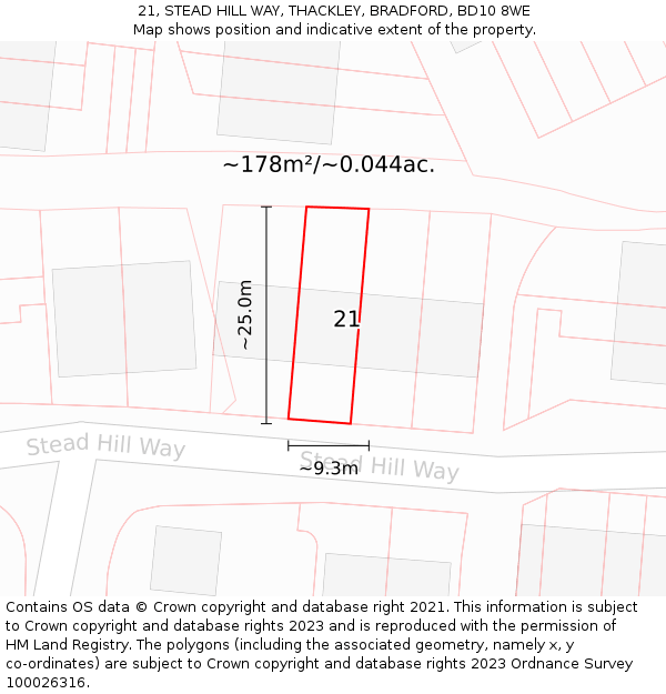 21, STEAD HILL WAY, THACKLEY, BRADFORD, BD10 8WE: Plot and title map
