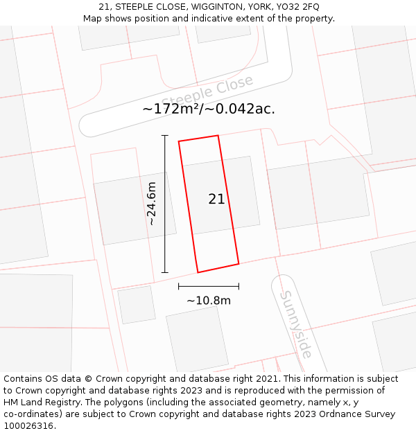 21, STEEPLE CLOSE, WIGGINTON, YORK, YO32 2FQ: Plot and title map