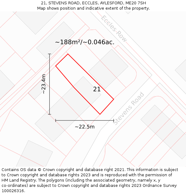21, STEVENS ROAD, ECCLES, AYLESFORD, ME20 7SH: Plot and title map