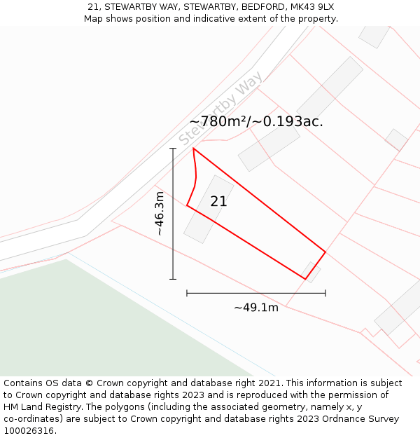 21, STEWARTBY WAY, STEWARTBY, BEDFORD, MK43 9LX: Plot and title map