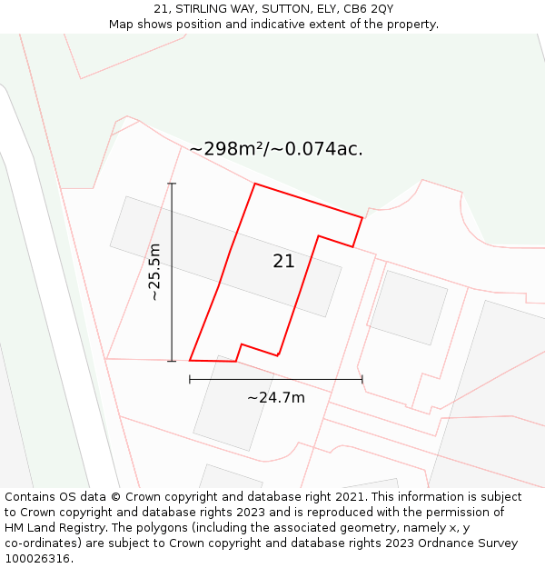 21, STIRLING WAY, SUTTON, ELY, CB6 2QY: Plot and title map