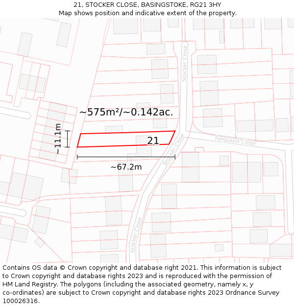 21, STOCKER CLOSE, BASINGSTOKE, RG21 3HY: Plot and title map