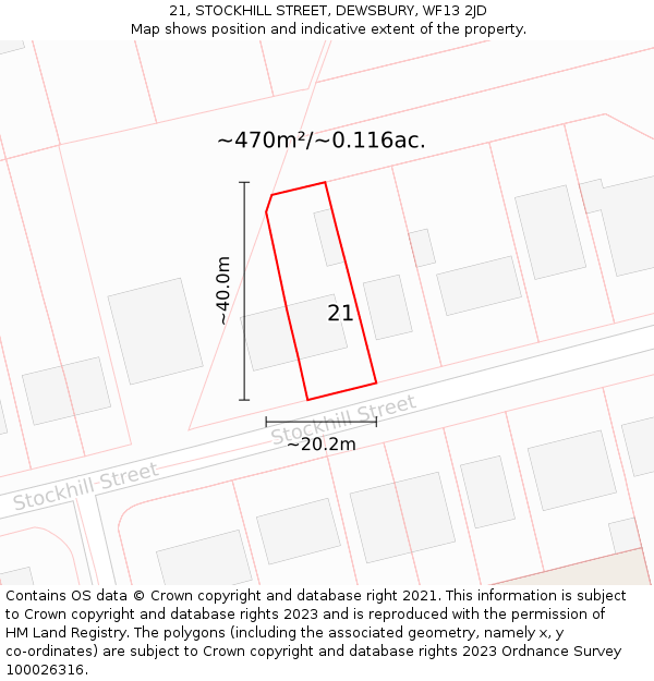 21, STOCKHILL STREET, DEWSBURY, WF13 2JD: Plot and title map
