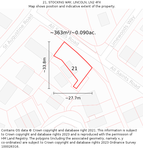 21, STOCKING WAY, LINCOLN, LN2 4FX: Plot and title map
