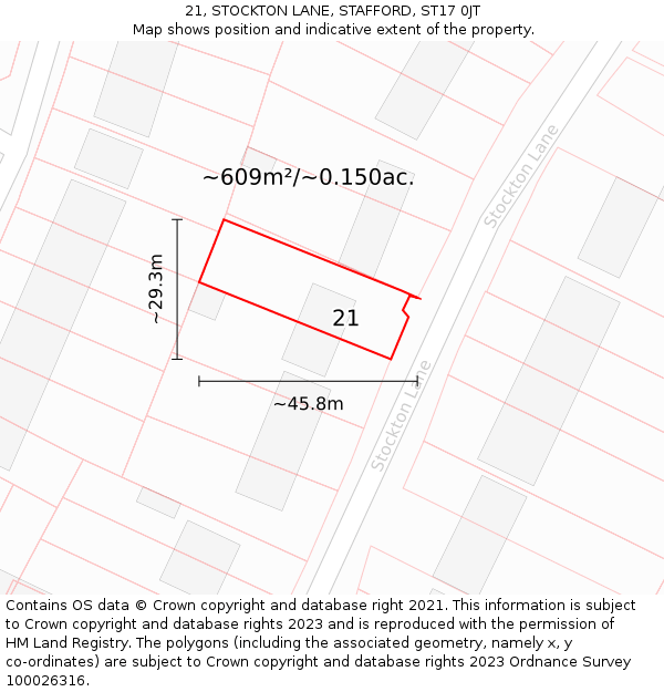 21, STOCKTON LANE, STAFFORD, ST17 0JT: Plot and title map