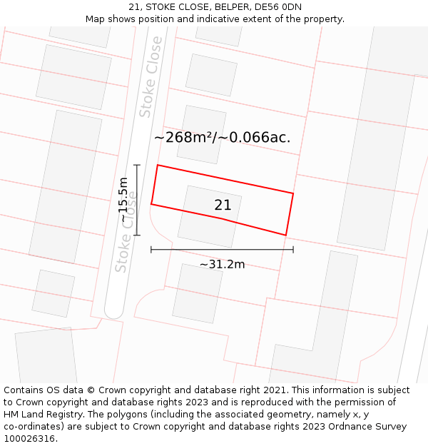 21, STOKE CLOSE, BELPER, DE56 0DN: Plot and title map