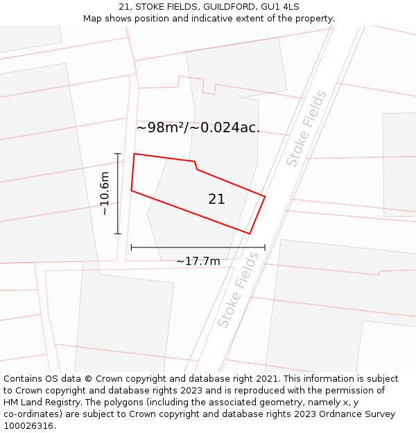 21, STOKE FIELDS, GUILDFORD, GU1 4LS: Plot and title map