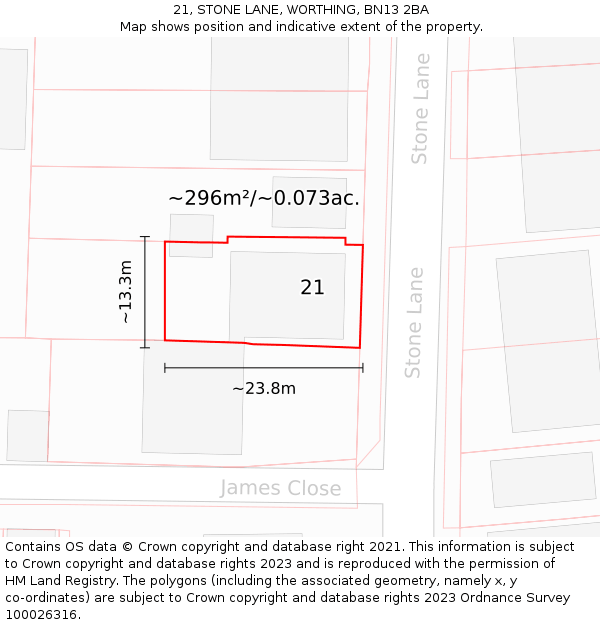 21, STONE LANE, WORTHING, BN13 2BA: Plot and title map