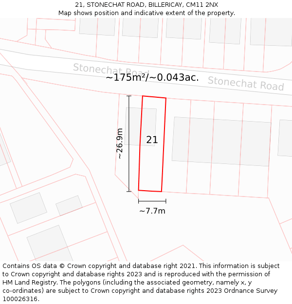 21, STONECHAT ROAD, BILLERICAY, CM11 2NX: Plot and title map
