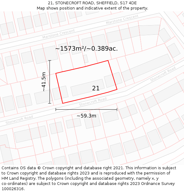 21, STONECROFT ROAD, SHEFFIELD, S17 4DE: Plot and title map