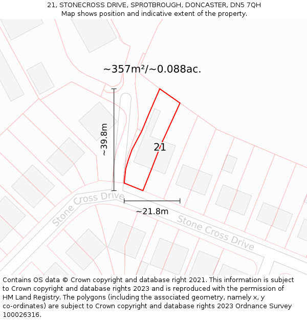 21, STONECROSS DRIVE, SPROTBROUGH, DONCASTER, DN5 7QH: Plot and title map