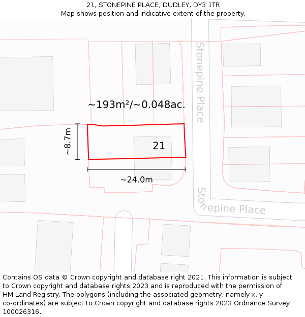 21, STONEPINE PLACE, DUDLEY, DY3 1TR: Plot and title map