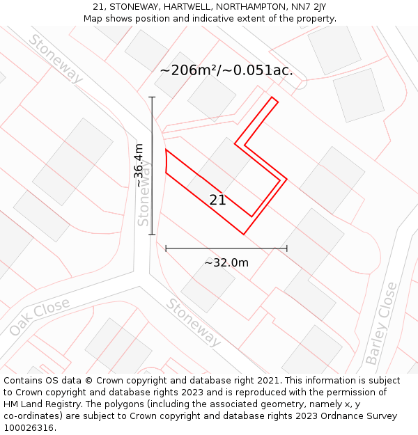 21, STONEWAY, HARTWELL, NORTHAMPTON, NN7 2JY: Plot and title map