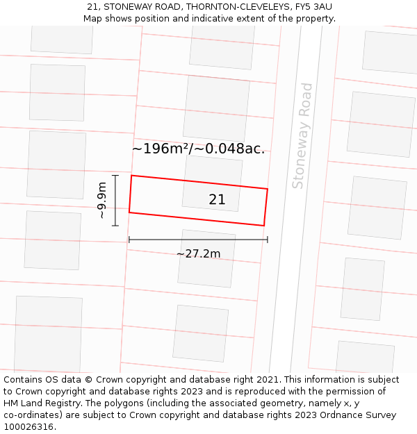 21, STONEWAY ROAD, THORNTON-CLEVELEYS, FY5 3AU: Plot and title map