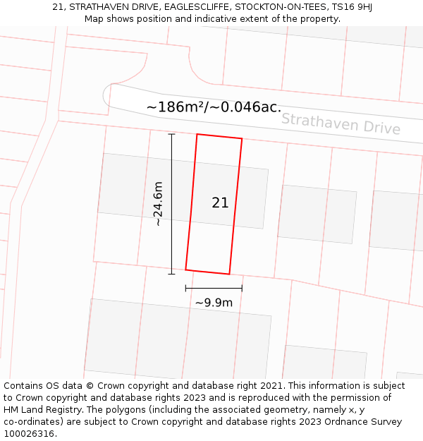 21, STRATHAVEN DRIVE, EAGLESCLIFFE, STOCKTON-ON-TEES, TS16 9HJ: Plot and title map