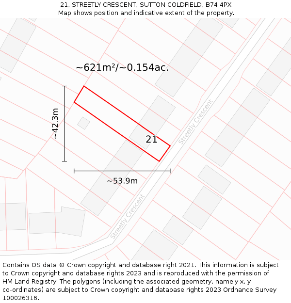 21, STREETLY CRESCENT, SUTTON COLDFIELD, B74 4PX: Plot and title map