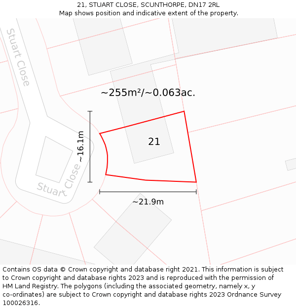 21, STUART CLOSE, SCUNTHORPE, DN17 2RL: Plot and title map