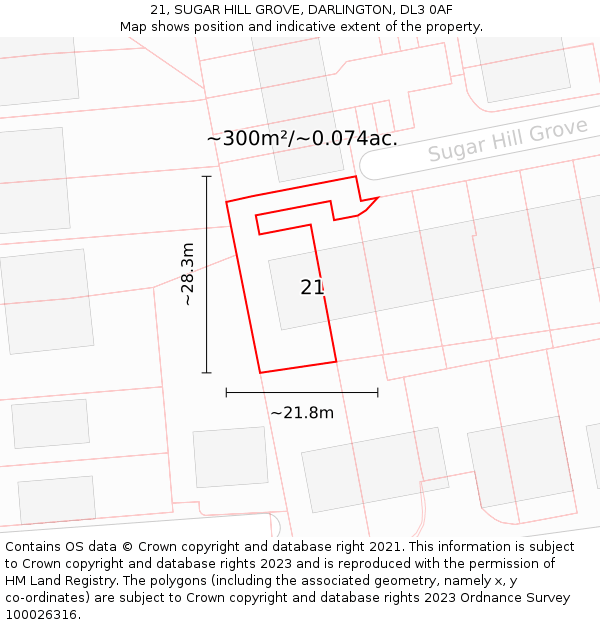 21, SUGAR HILL GROVE, DARLINGTON, DL3 0AF: Plot and title map